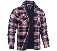 Plaid Shirts Men Classic Quilted Fleece Check Button Down Shirt Casual Long Sleeve Lapel Jackets Warm Padded Work Coat Fall Winter Fashion Color Block Comfort Checked Outerwear with Pockets Wine