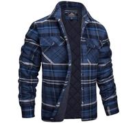 Plaid Shirts Men Classic Quilted Fleece Check Button Down Shirt Casual Long Sleeve Lapel Jackets Warm Padded Work Coat Fall Winter Fashion Color Block Comfort Checked Outerwear with Pockets Navy