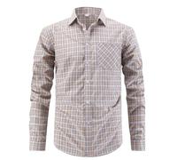 Plaid Shirts Men Cotton Long Sleeve Lumberjack Button Down Dress Shirts Plaid Regular Fit Business Work Formal Shirts with Pocket CkeckedMens Tops Size S-3XL Khaki