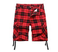 Plaid Shorts Men Classic Regular Fit Plaid Cargo Short Multi-Pocket Outdoor Shorts, Black Red Plaid, 34