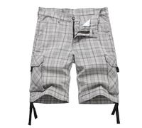 Plaid Shorts Men Classic Regular Fit Plaid Cargo Short Multi-Pocket Outdoor Shorts, Grey Plaid, 42