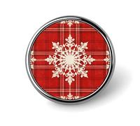 Plaid Snowflake Red Round Badge Metal Buttons Exquisite Round Badge Pin Button Parts Circular Fashion Classic Pin Holders Buttons for Shirts Clothes Brooch 1 Inch