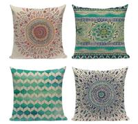 Plaid Stripe Green Cushion Covers 45cm x 45cm Sofa Cushions Set of 4 Cushions Covers 18x18inches Super Soft Throw Pillow Cover with Invisible Zipper Decorative Pillows for Living room Home Decor R632