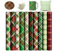 Plaid Transfer Sheets, 10 Pcs 12x12" Christmas Halloween Buffalo Pattern Pre-Printed Heat Transfer Sublimation Paper for Heat Mug Press, Coaster Blanks, DIY T- Shirts
