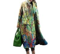 Plaid Tweed Winter Hooded Coat Jacket Women Tartan Blend Pea Style Breasted Warm Baggy Lapel Button Shackets Long Sleeve Blouse Casual Check Blouse Causal Outfit with Pockets Outfit (Green 3,3XL)