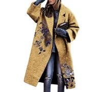 Plaid Tweed Winter Hooded Coat Jacket Women Tartan Blend Pea Style Breasted Warm Baggy Lapel Button Shackets Long Sleeve Blouse Casual Check Blouse Causal Outfit with Pockets Outfit (Yellow,M)