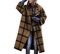 Plaid Tweed Winter Hooded Coat Jacket Women Tartan Blend Pea Style Breasted Warm Baggy Lapel Button Shackets Long Sleeve Blouse Casual Check Blouse Causal Outfit with Pockets Outfit (Plaid 3,M)