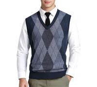 Plaid Waistcoats For Men Soft Warm Tank Tops Gentleman Sleeveless Jumper Waistcoat Comfortable Sweater Vest Slim Fit Casual Top V Neck Wool Blend Gilets For Autumn Winter Argyle Knit Vest Men
