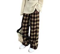 Plaid Women's Goth Baggy Alt Clothing Pants, Brown, Large