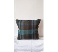 Plaid Wool Throw Pillow, Brown and Teal Tartan Pattern, Decorative Cushion Cover only 40cm x 40cm