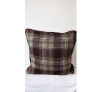 Plaid Wool Throw Pillow Cover, Brown and Olive Green Tartan Pattern made from Moon Wool, Decorative Cushion Case (60 x 60 cm)