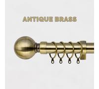 (Plain Ball Antique Brass, 70-120 cm (28" - 48" In).) Extendable Metal Curtain Poles Curtain Rods & Hold Backs Pair with Rings Finials & Rod Fittings