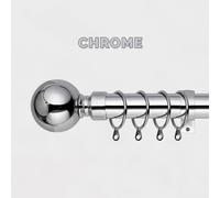 (Plain Ball / Chrome, 70-120 cm (28"- 48" In)) Extendable Metal Curtains Pole Plain Ball 28mm Includes Rings, Finials & Rod Fittings
