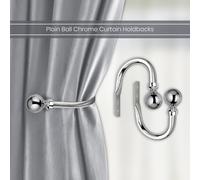 (Plain Ball- Chrome) Metal Curtain Holdbacks 2Pcs Wall Mounted Tie Back
