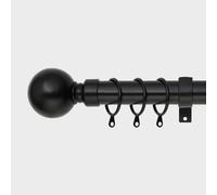 (Plain Ball Matt Black, 70-120 cm (28" - 48" In).) Extendable Metal Curtain Poles Curtain Rods & Hold Backs Pair with Rings Finials & Rod Fittings