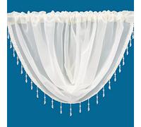 Plain Beaded Voile Swags Net Curtains Voile Swag Valance Pelmet (Cream)