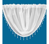 Plain Beaded Voile Swags Net Curtains Voile Swag Valance Pelmet (White)