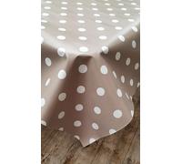 Plain Beige White Polka Dots PVC Plastic Table Cloth Natural Beige Brown White Dotty Spots Polkadots Oil Vinyl Party Dining Table Cloth Cover Protector (50cm x 140cm Rectangle 20" x 54" inches)