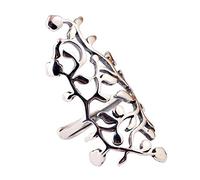 Plain Big Solid 925 Sterling Silver Tree Leaves Ring Tree of Life Ring for Women Girls Open and Adjustable
