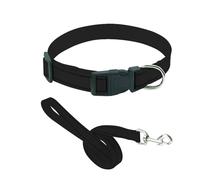 Plain Black Colour Dog Collar And Lead Matching Set Combo Pet Reflective Adjustable Comfortable Accessory Small Medium 33cm - 50cm