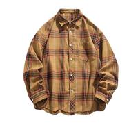 Plain Business Formal Dress Shirt for Men Men's Casual Fashionable Loose and Trendy Checkered Long Sleeved Shirt Office Blouse Workwear Soft and Comfort (Yellow, XXL)