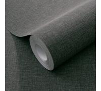 Plain Charcoal Textured Wallpaper Linen Effect Free Match Vinyl Paste The Wall