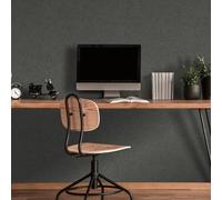 Plain Charcoal Textured Wallpaper Linen Effect Free Match Vinyl Paste The Wall