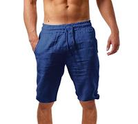 Plain Cotton Linen Shorts Men's Sports Trousers Training Shorts for Running Summer Casual Shorts Lightweight Quick Drying Fitness Shorts Men 3XL for Workout Running Hiking, Z01 dark blue, S