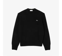 Plain Crew Neck Jumper in Carded Wool Jersey Black