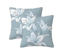 Plain Cushion Covers 45 x 45 cm Set of 2 Outdoor Cushions Lily, Waterproof Linen Square Pillow Covers with Stitched Edge, Outdoor Throw Pillow Decorative for Office Home Garden Furniture Garden S-1130