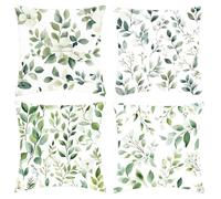 Plain Cushion Covers 55 x 55 Sofa Cushions Garden Cushions Set of 4 Leaf Cushion Cover Square Pillow Covers Linen Decorative Pillows with Invisible Zipper, for Sofa Livingroom Garden Home Decor C1-686