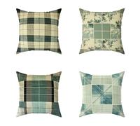 Plain Cushion Covers 65X65CM Set of 4 Outdoor Waterproof Cushions Tartan Decorative Linen Square Cases with Invisible Zipper for Sofa Bed Garden Bedroom Outdoor Spring Decor Gifts 7-86H89