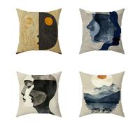 Plain Cushion Covers 75X75CM Set of 4 Outdoor Waterproof Cushions Abstract Decorative Linen Square Cases with Invisible Zipper for Sofa Bed Garden Bedroom Outdoor Home Decor Gifts P-BHF8