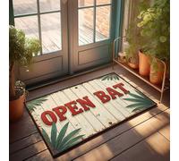 Plain Doormat For Crafts Rustic Tropical 'Open Bat' Sign With Palm Fronds Doormat Rustic Bathroom Rugs Office Decor For Men(65X90CM)