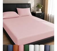 Plain Dye Fitted Sheet 25cms Pocket Soft Brushed Microfibre Fabric Mattress Bottom Bed Sheets (Double, Pink)