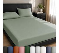 Plain Dye Fitted Sheet 25cms Pocket Soft Brushed Microfibre Fabric Mattress Bottom Bed Sheets (Sage, Super King)