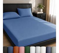 Plain Dye Fitted Sheet 25cms Pocket Soft Brushed Microfibre Fabric Mattress Bottom Bed Sheets (Single, French Blue)