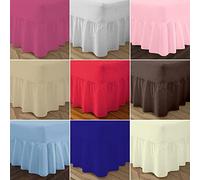 Plain Dyed Fitted Frilled Valance Sheets (40 cm Frill - Box Depth 25 cm) Easy Care Polycotton Durable Traditional Linen Bed Sheet (Double 135 x 190 cm, Mocha)