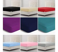 Plain Dyed Fitted Sheets Small Double Deep Fit 30cm (12") Non Iron Percale Polycotton Durable Bottom Linen Bed Sheet (4FT 122 x 190 cm, Purple)