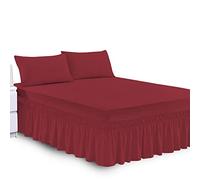 Plain Dyed Frilled Valance Sheet Double Bed Poly Cotton Non Iron Thick Fabric Valance Sheet for Home Decor burgundy -135 X 190 + 25 cm + Frill 40 cm