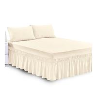 Plain Dyed Frilled Valance Sheet Double Bed Poly Cotton Non Iron Thick Fabric Valance Sheet for Home Decor latte beige -135 X 190 + 25 cm + Frill 40 cm