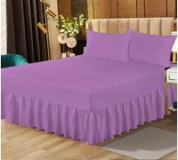 Plain Dyed Frilled Valance Sheet Double Bed Poly Cotton Non Iron Thick Fabric Valance Sheet for Home Decor - purple -135 X 190 + 25 cm + Frill 40 cm