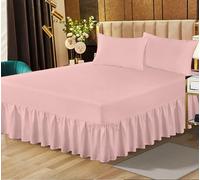 Plain Dyed Frilled Valance Sheet Double Bed Poly Cotton Non Iron Thick Fabric Valance Sheet for Home Decor baby pink -135 X 190 + 25 cm + Frill 40 cm