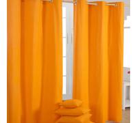 HOMESCAPES Orange Eyelet Curtain Pair 137cm (54") Wide x 228cm (90") Drop Plain Heavy Unlined Curtains
