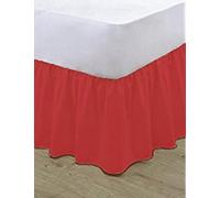 Plain Dyed Poly Cotton Soft Frilled Base Valance Sheets Bed Sheets Covers (Red, King)