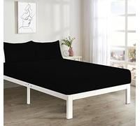Plain Extra Deep Fitted Sheet, 50% Cotton 50% Polyester, 16"/ 40 cm Depth, Machine Washable (Black, Double)
