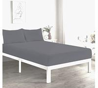 Plain Extra Deep Fitted Sheet, 50% Cotton 50% Polyester, 16"/ 40 cm Depth, Machine Washable (Grey, Single)