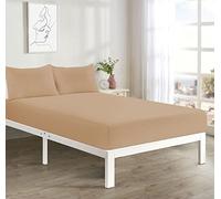 Plain Extra Deep Fitted Sheet, 50% Cotton 50% Polyester, 16"/ 40 cm Depth, Machine Washable (Latte, Single)