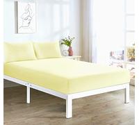 Plain Extra Deep Fitted Sheet, 50% Cotton 50% Polyester, 16"/ 40 cm Depth, Machine Washable (Lemon, Single)