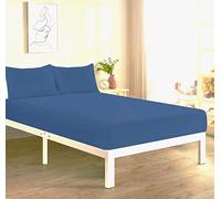 Plain Extra Deep Fitted Sheet, 50% Cotton 50% Polyester, 16"/ 40 cm Depth, Machine Washable (Mid Blue, Double)